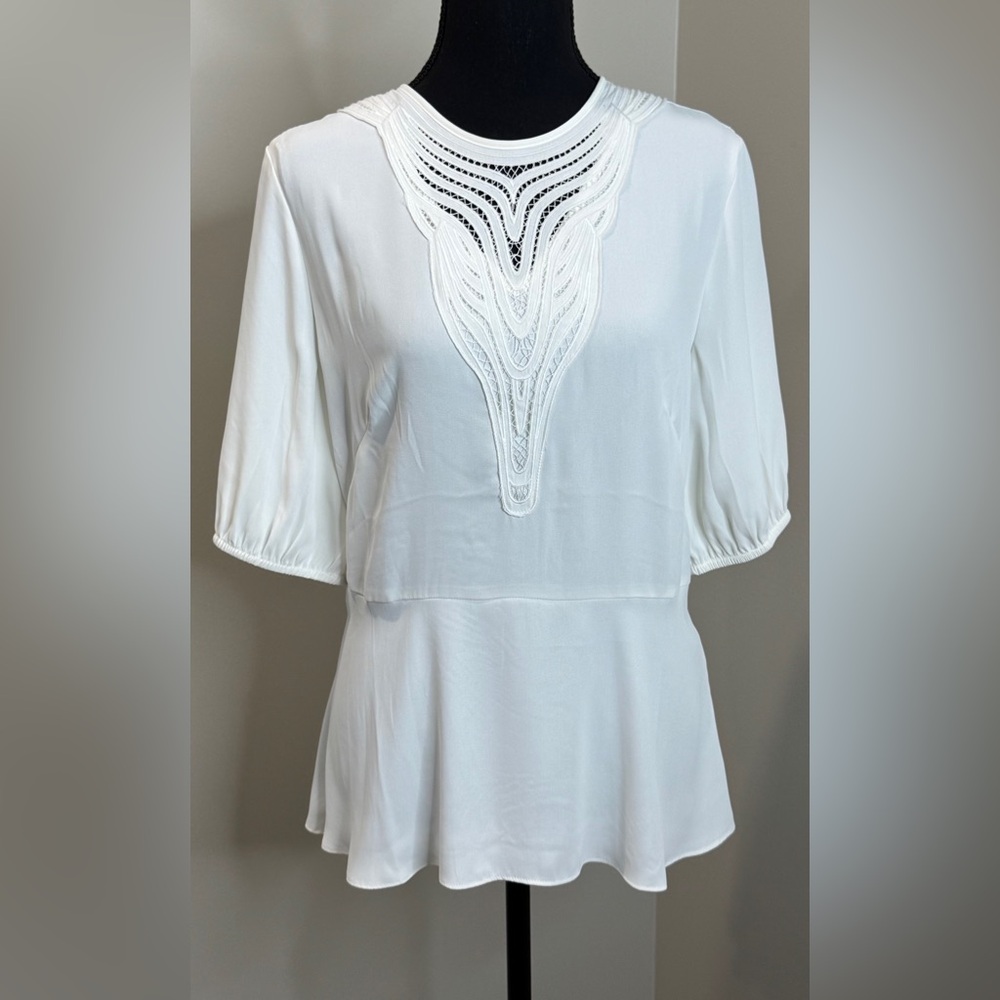 White House Black Market Lace Top size 6 Ivory Peplum Chic Blouse